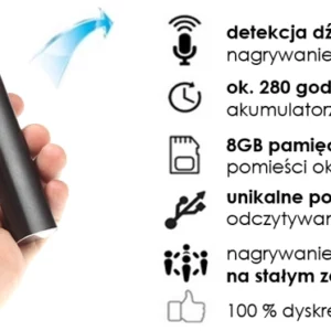 Dyktafon cyfrowy Q-500 8GB detekcja głosu VOS